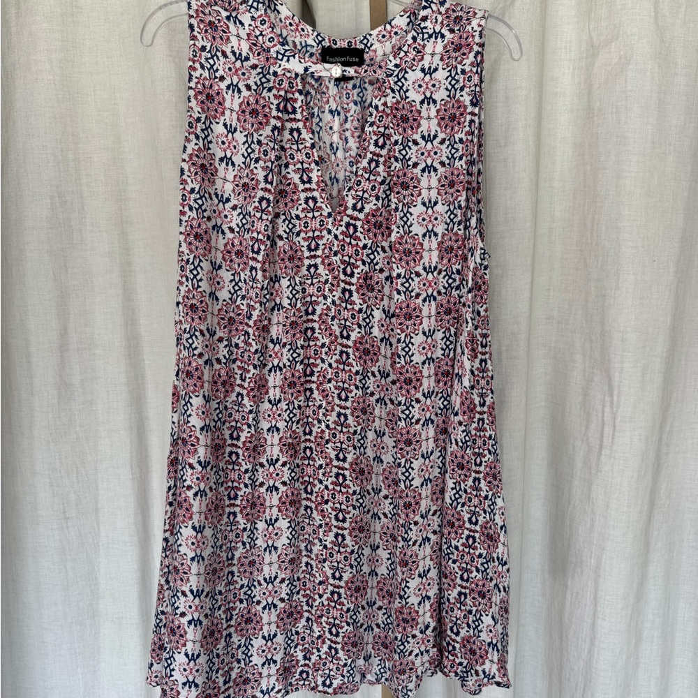 Floral Sleeveless Dress - red and blue